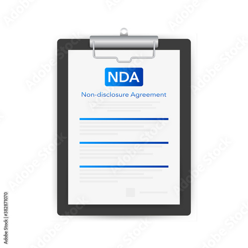 Tablet with Non-disclosure Agreement documet for paper design. Vector illustration.