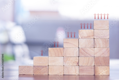 Wood block stair with copy space, Ladder career path for business growth success. Concept of growth