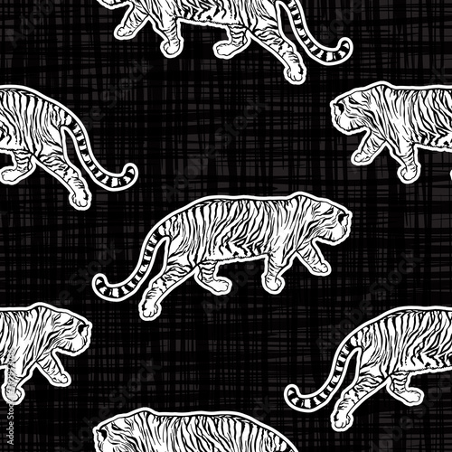 Trendy Tiger safari Seamless pattern Vector hand drawn cool style on texture,Design for fashion , fabric, textile, wallpaper, cover, web , wrapping and all prints