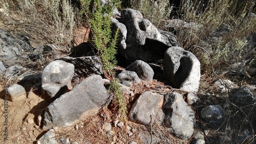 Stones with moss in the mountains of Andalucia photo