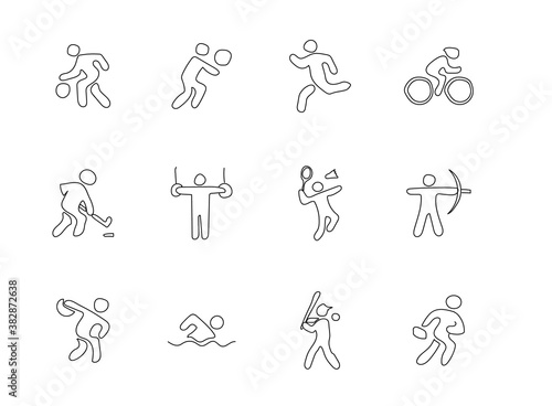 sport hand drawn linear vector icons isolated on white background. sport doodle icon set for web and ui design, mobile apps and print products