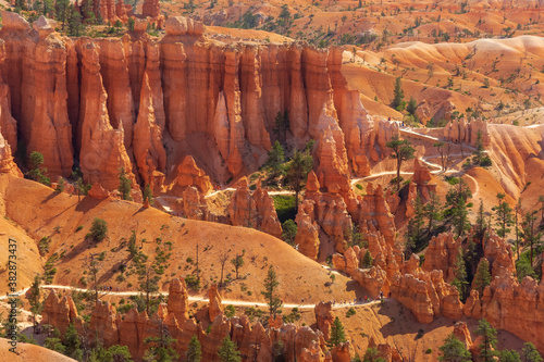 Scenic view of stunning red sandstone and hoodoos in Bryce Canyon National Park - UT, USA