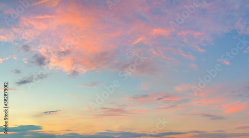 Fototapeta Naklejka Na Ścianę i Meble -  Panoramic  Sunset  Sunrise Sundown Sky with gentle colorful clouds