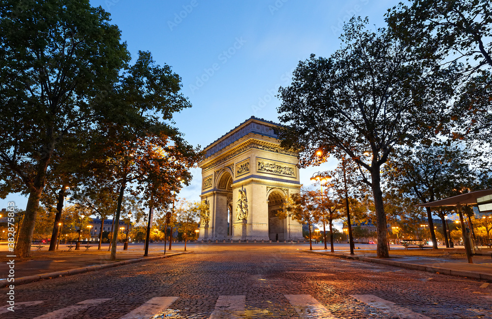 The Triumphal Arch in evening, Paris, France. The Triumphal Arch in evening, Paris, France.