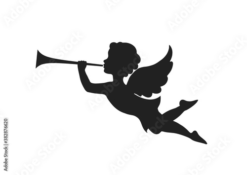 angel in flight blowing trumpet. christmas symbol