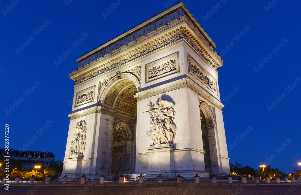 The Triumphal Arch in evening, Paris, France.