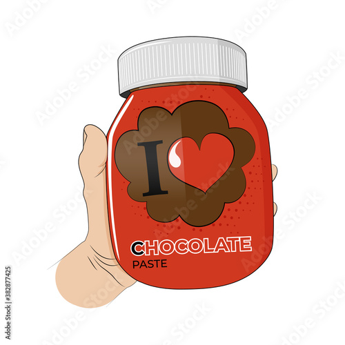 Chocolate paste in hand isolated on white background stock vector illustration.