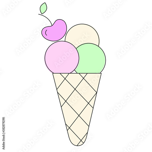 Vector icon of ice cream cone isolated on white background for cute postcard, bakery logo, invitations, greeting cards, business card