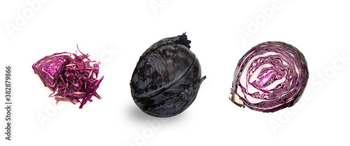 Whole red or purple cabbage isolated on white background