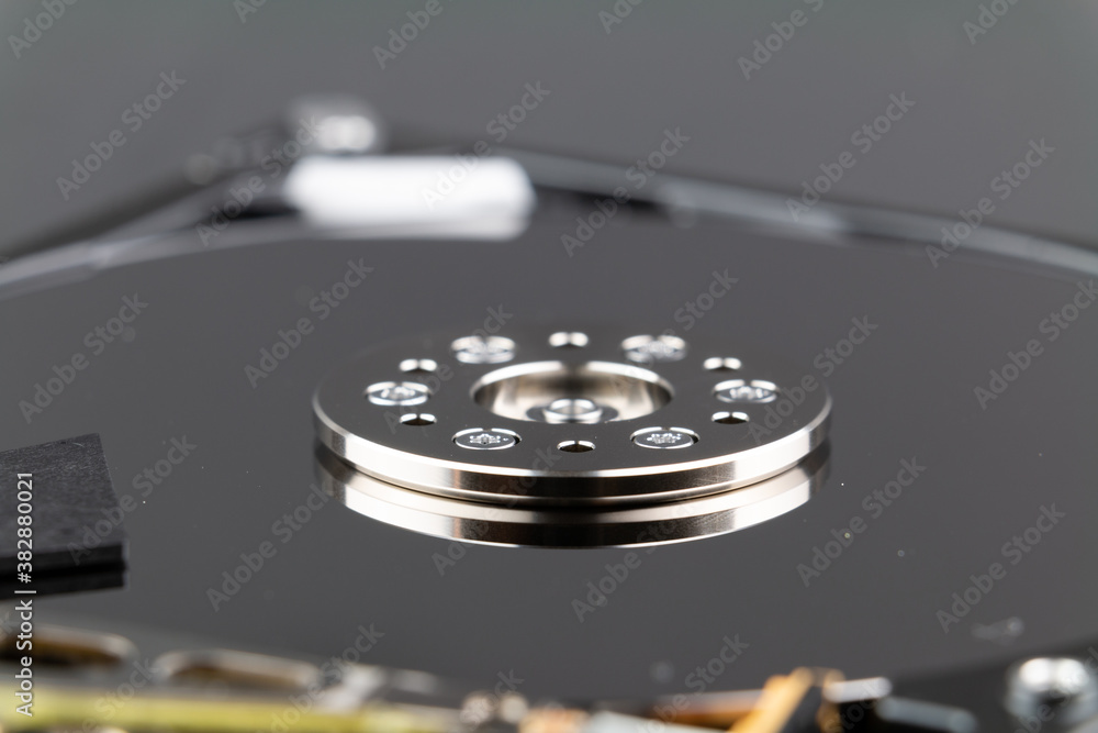 open harddrive closeup with technical details open harddrive closeup with technical details