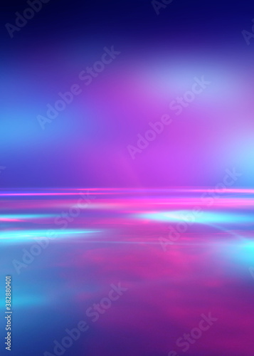 Dark abstract background. Neon multicolored glow. Night party  laser show. Empty concert stage background  reflection of spotlight light.