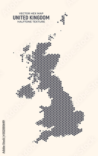 United Kingdom Hex Map Vector Isolated On Light Background. Hexagonal Halftone Texture Map