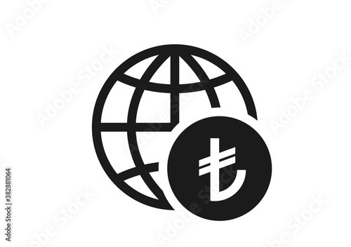 globe with turkish lira coin icon. world money symbol. financial and banking infographic element