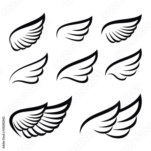 Wings. Set of Wing. Wing icon vector. Wing icon design illustration. Wing icon collection. Wing icons set. Wing logo. photo