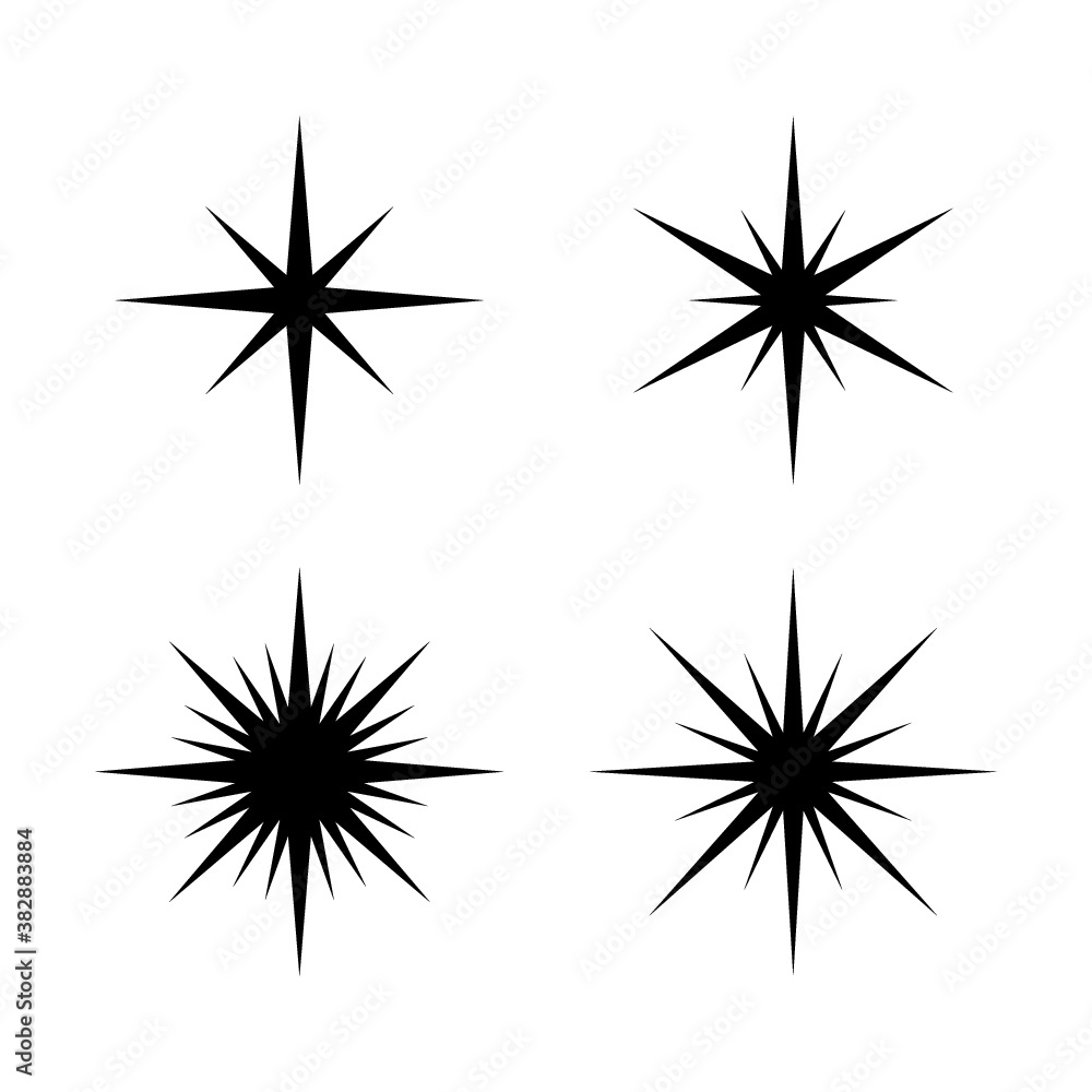 Fototapeta premium Set of Sparkle Star icon on white background, Sparkles star vector Isolated. Sparkles icon vector. Sparkle light. Sparkling stars. Sparkles simple sign. Sparkling symbol. Ray icon.