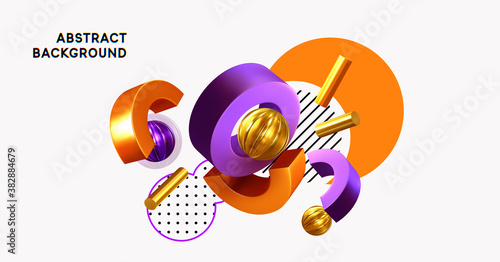 Modern minimal design with realistic 3d render objects. Abstract background. Art trend poster. Vector illustration