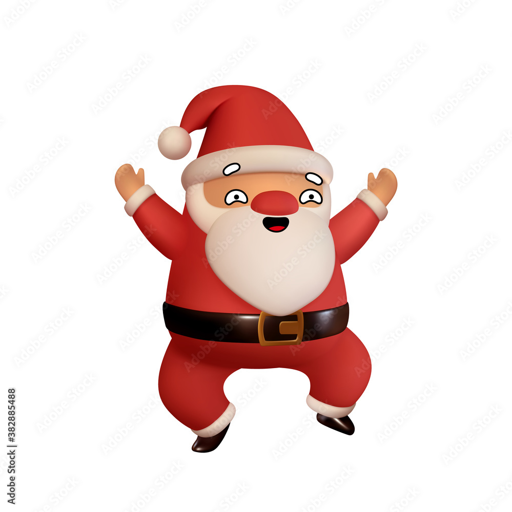 Surprised Santa Claus in red clothes is welcomes. Realistic 3d character compatible doodle emoji elements on face. Isolated on white background for Xmas festive design. Vector illustration Surprised Santa Claus in red clothes is welcomes. Realistic 3d character compatible doodle emoji elements on face. Isolated on white background for Xmas festive design. Vector illustration