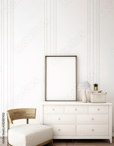 interior design in living area with frame,3d illustration,3d rendering © TATTA