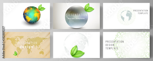 Vector layout of the presentation slides design business templates, multipurpose template for presentation brochure, brochure cover. Save Earth planet concept. Sustainable development global concept.