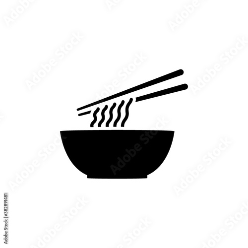 Bowl of noodles with a pair of chopsticks icon vector illustration