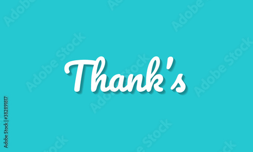 Thank's handwritten text with shadow isolated on blue background.