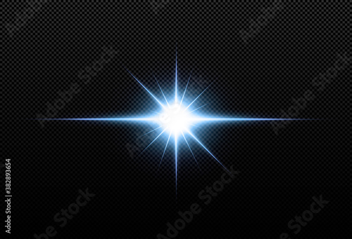 Shining neon stars isolated on black background. Effects, lens flare, shine, explosion, neon light, set. Light star blue png. Light sun blue png. Light flash blue png. vector illustrator. photo
