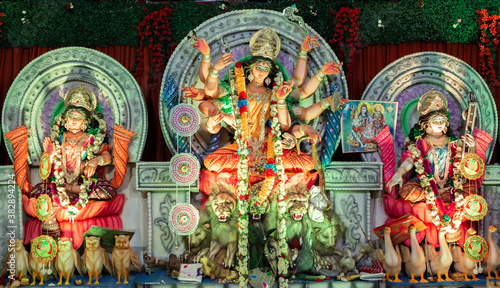 Tableau sur toile Beautiful idol of Hindu Goddess and her two daughters