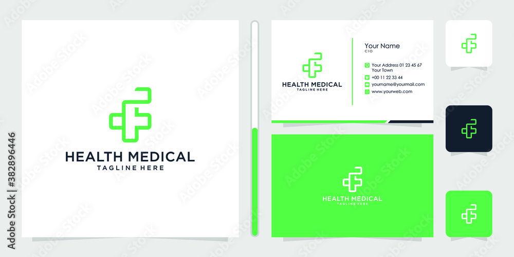 health medical logo design and business card Vector Premium health medical logo design and business card Vector Premium