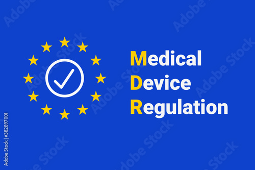 Obraz na płótnie MDR - Medical Device Regulation. Regulation of the EU- European Union on the clinical investigation and sale of medical devices for human use. Vector illustration on blue background w salonie