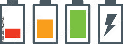 Vector illustration flat icons symbols battery with different degrees of charge
