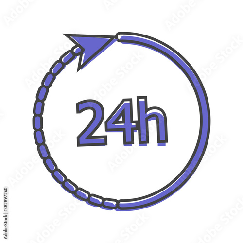 Vector icon of a clock. 24 hours sign. Vector illustration clock cartoon style on white isolated background.