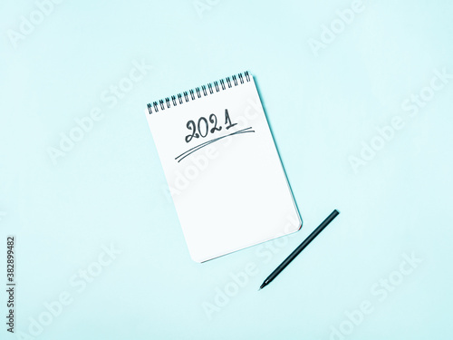 Obraz na płótnie Top view of empty notebook ready for New 2021 Year planning or wish list w salonie