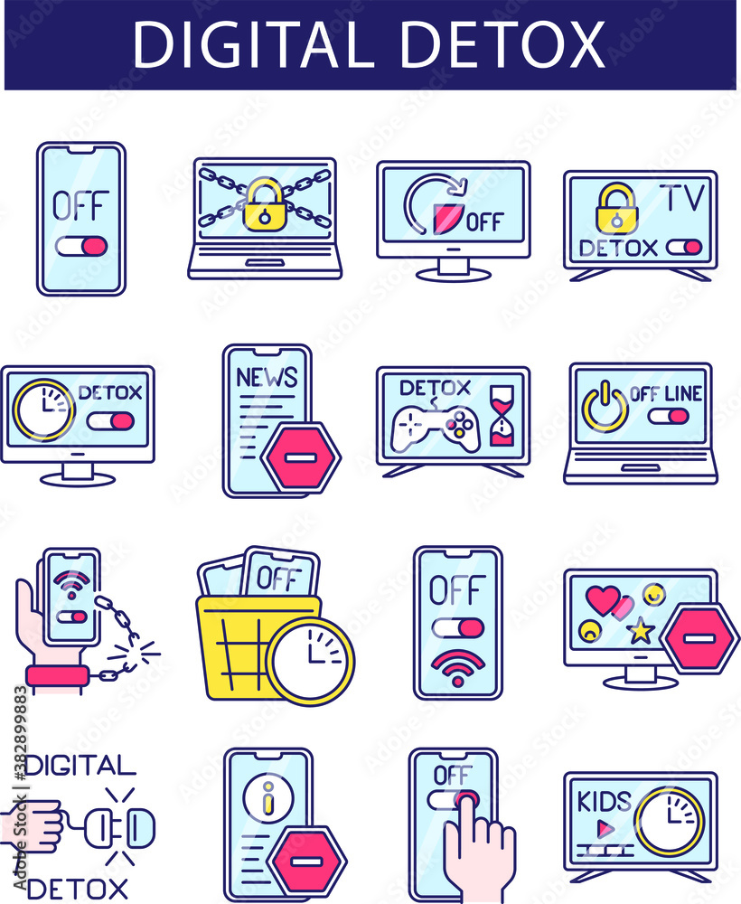 color icons set, digital detox color icons set, digital detox