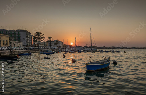 Italian harbor at sunset. The coastal town of Molfetta.