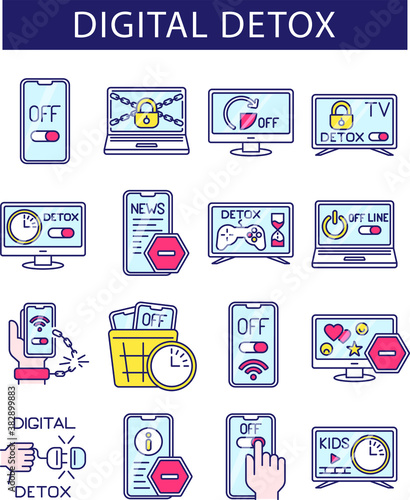 color icons set, digital detox