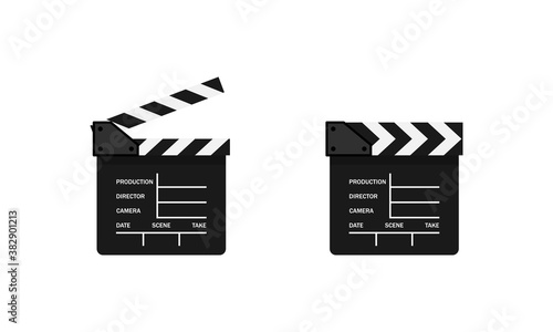 Movie clapper icon. Film production. Cinematography. Vector EPS 10. Isolated on white background