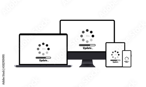 Laptop, computer screen, tablet and phone update icon. Device sign. Loading process. Vector EPS 10. Isolated on white background