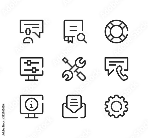 Technical support line icons set. Modern graphic design concepts, black stroke linear symbols, simple outline elements collection. Vector line icons