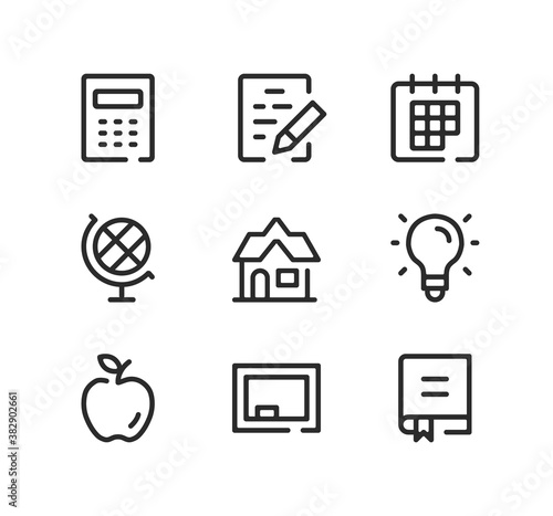 School line icons set. Modern graphic design concepts, black stroke linear symbols, simple outline elements collection. Vector line icons