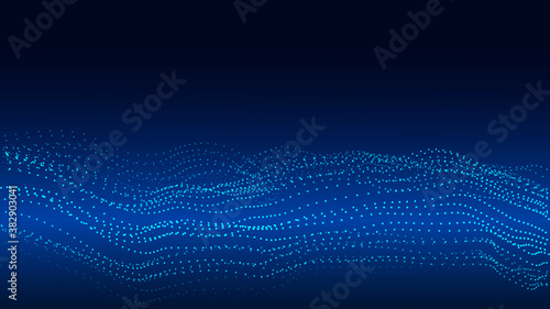 Wave of particles on dark background. Technology backdrop. Pattern for presentations. Vector illustration
