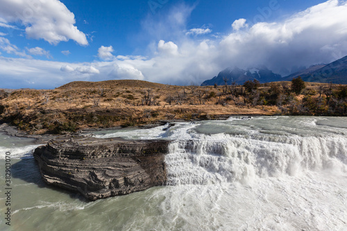 Waterfall in torres del paine national park. High quality photo