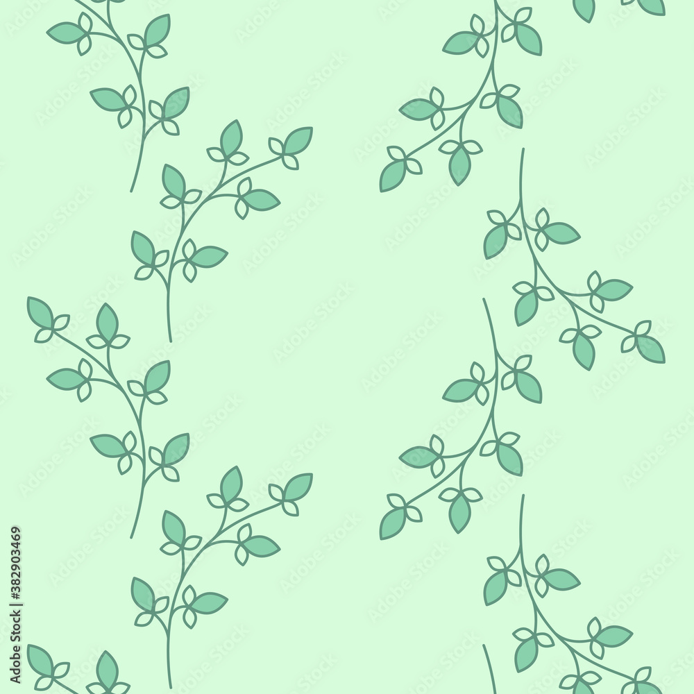 Obraz premium Seamless pattern with green twigs and leaves on a light background.