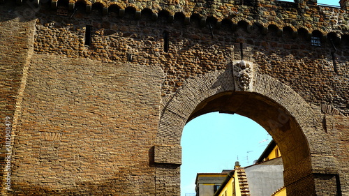 Detail of the ancient brick walls of Il Passetto, an elevated walkway about 800 m long that connects the Vatican with Castel Sant'Angelo in Rome, built in 1277 photo