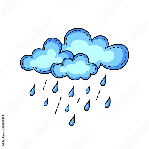Flat Cute Rain Cloud Illustration Symbol with Unique Style Design, Unusual Rainy Weather Forecast Template Vector