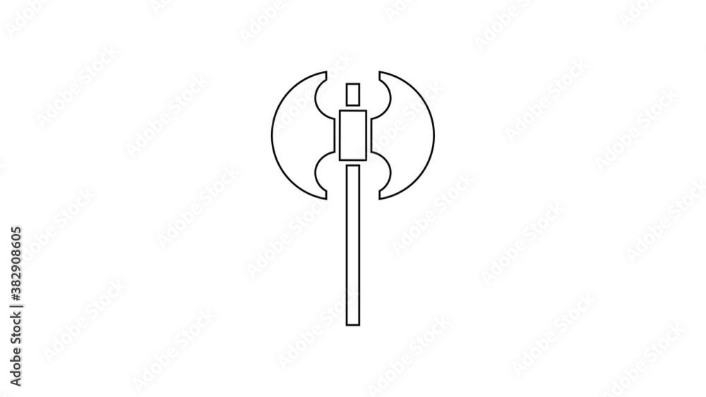 Black line Medieval axe icon isolated on white background. Battle axe, executioner axe. Medieval weapon. 4K Video motion graphic animation Black line Medieval axe icon isolated on white background. Battle axe, executioner axe. Medieval weapon. 4K Video motion graphic animation