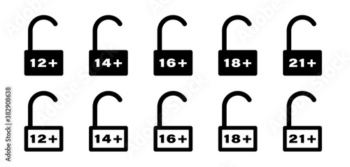 Flat linear design. Age limit conceptual signs set. Age restriction symbol for viewing or using content. Castle, indicating the age limit. Vector