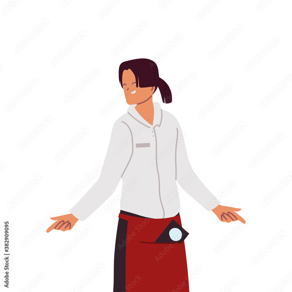 Fotografie Waiter with uniform and menu on white background