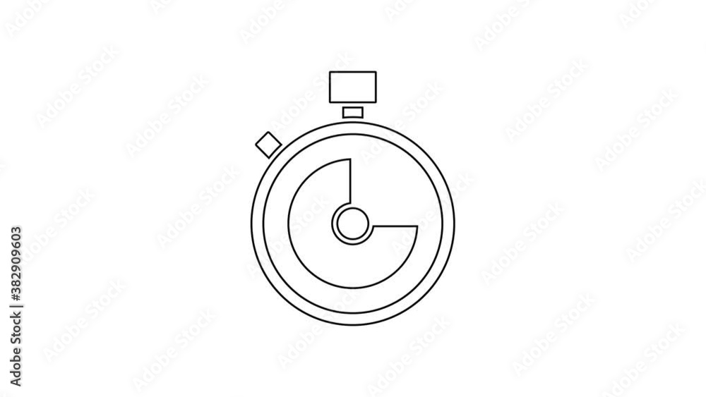 Black line Stopwatch icon isolated on white background. Time timer sign. Chronometer sign. 4K Video motion graphic animation Black line Stopwatch icon isolated on white background. Time timer sign. Chronometer sign. 4K Video motion graphic animation
