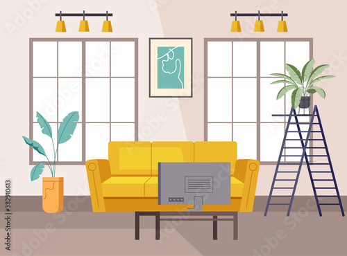 Living room apartment home house flat interior concept. Vector flat graphic design illustration