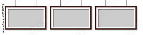 3 photo frames. Realictic empty grey mockup for your poster. Vector illustration.